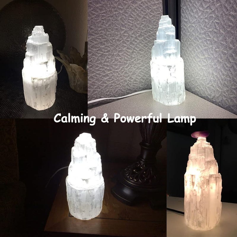 JIC Gem Natural Selenite Lamp 8" White Selenite Crystal Rock Lamps with Switch Cord and Bulb - Image 5
